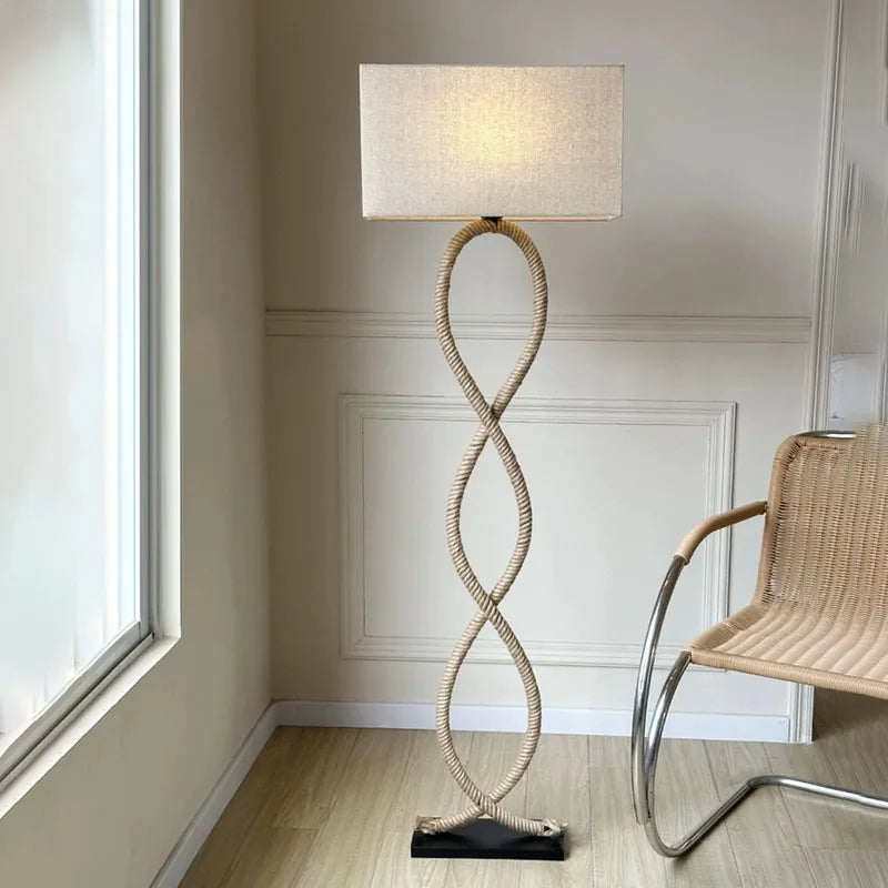 Nordique rétro Wabi Sabi chanvre corde tissu abat-jour lampadaire Led salon décor à la maison chambre canapé coin chevet lampe sur pied